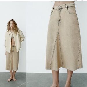 Zara Tan Cream A-Line Casual Skirt with Slit